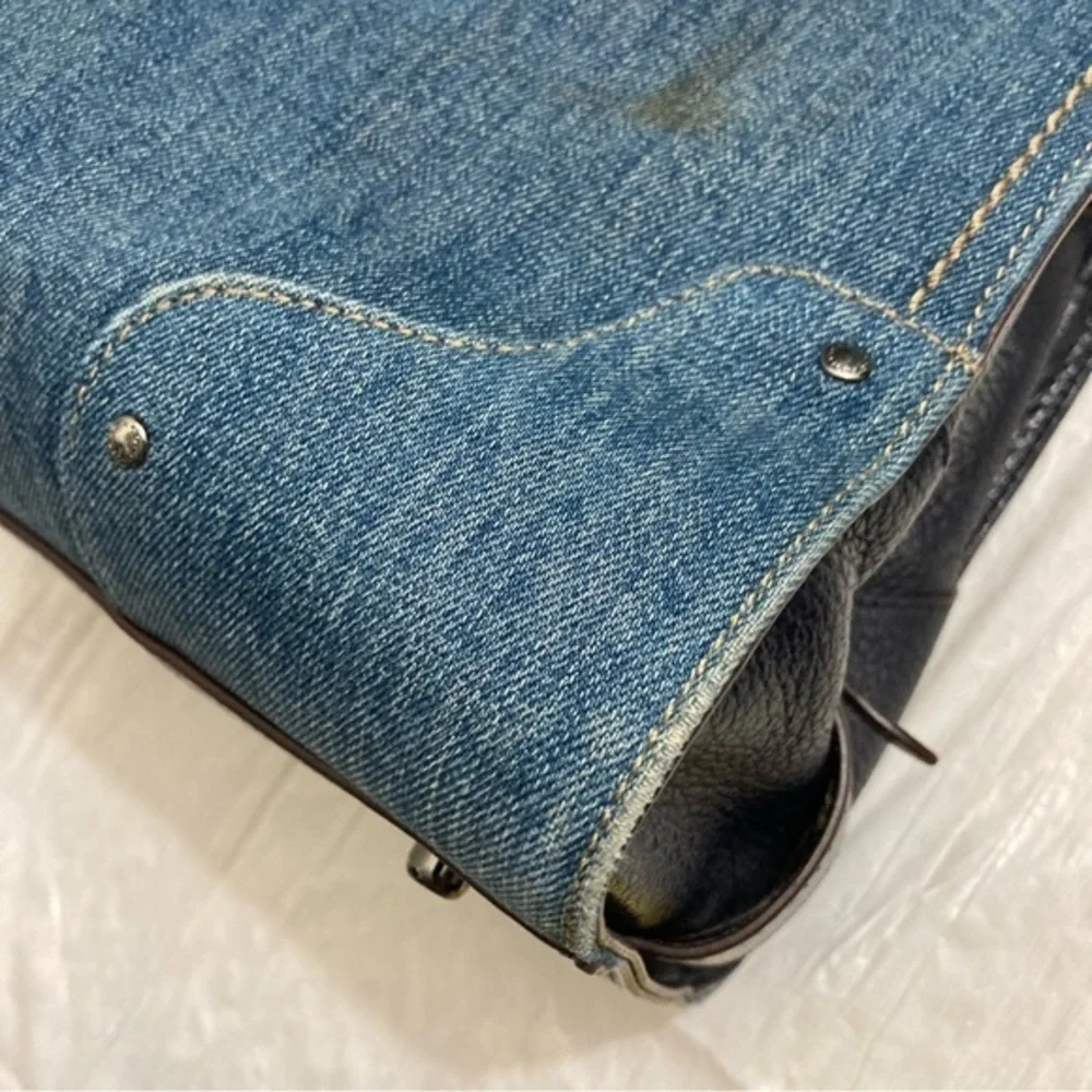 Coach Mercer 30 Satchel Colorblock Denim 37786 Dark Blue Leather Turnlock